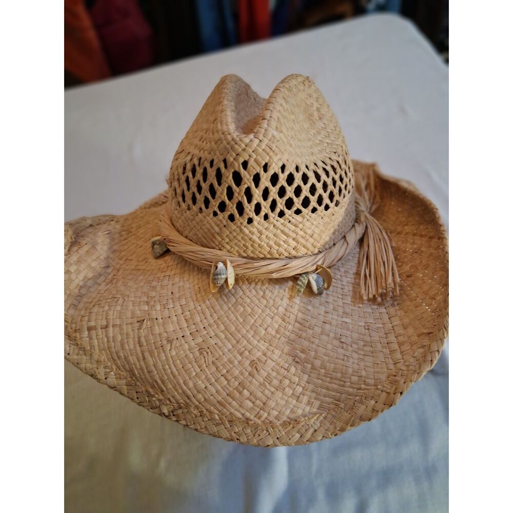 jHats Coastal Cowgirl Seashell Straw Cowboy Hat Size S 21.5" Festival Beach